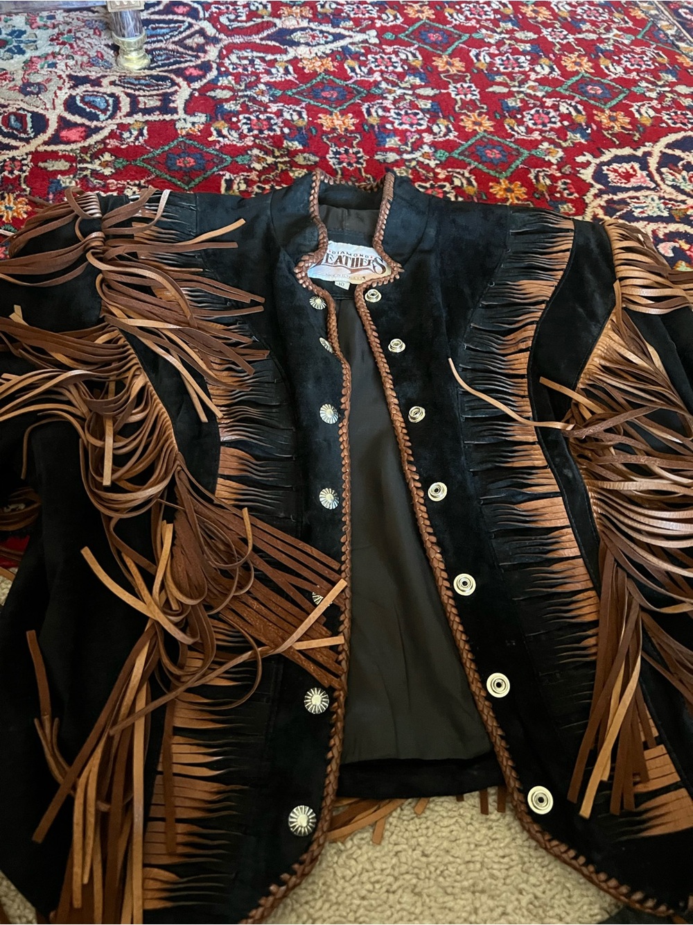 Diamond Leathers Black Suede Jacket with Brown Fringe - Picture 2 of 5